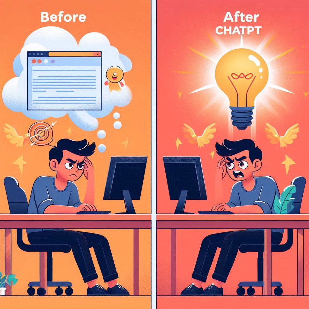 This image has represented the before and after the chat GPT. This is used for the blog post: Supercharge Your Content, Marketing & Research with ChatGPT: A Beginner-Friendly Guide