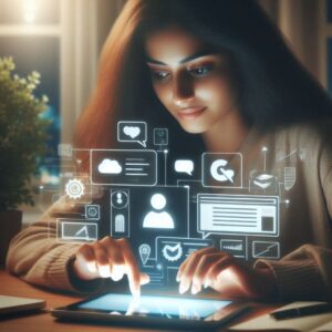 Girl working on social media post with chatGPT