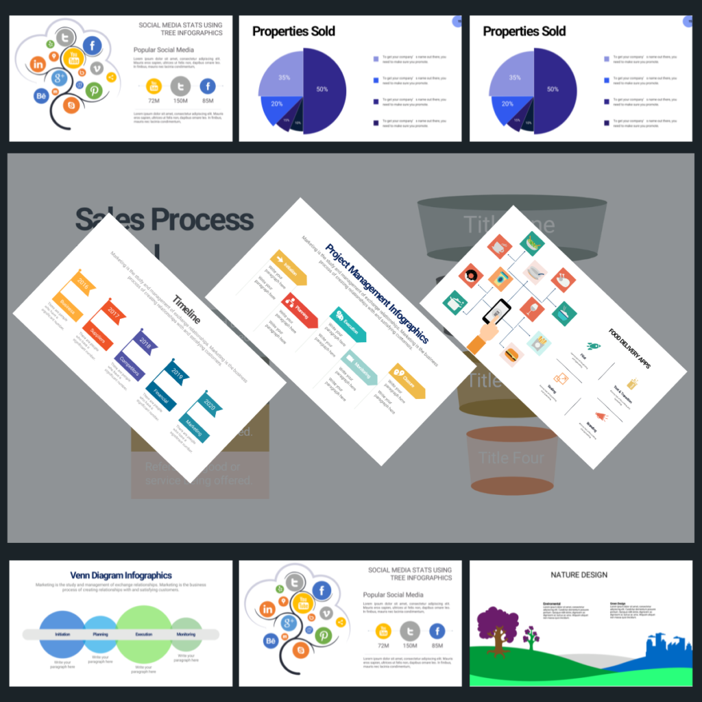 Modern workspace with a laptop displaying a professional slide template, surrounded by colorful infographic elements, symbolizing easy and vibrant presentation design.