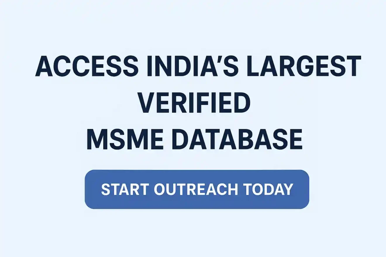 Promotional banner stating “Access India’s Largest Verified MSME Database – Start Outreach Today.”