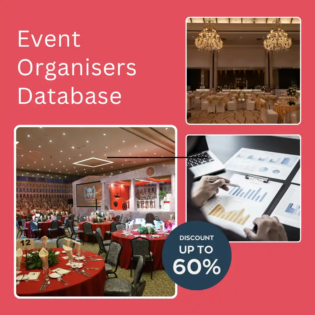 Event organisers database India featuring verified event organisers, event management companies, and wedding planners for B2B lead generation.