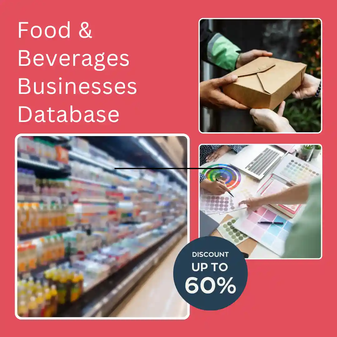 Food and beverages businesses database India featuring verified food manufacturers, beverage companies, wholesalers, distributors, retailers, and business contacts for B2B lead generation.