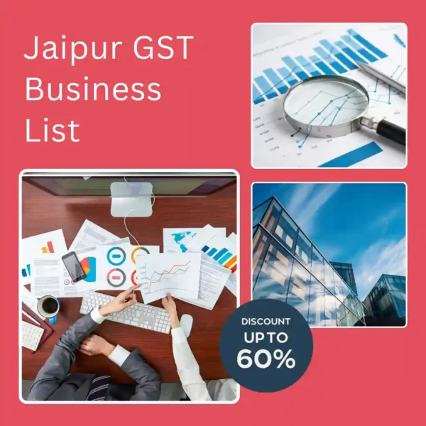 Jaipur GST business contact list featuring business contacts, GST and registration details, mobile numbers, email IDs, business information and location details for targeted B2B lead generation.